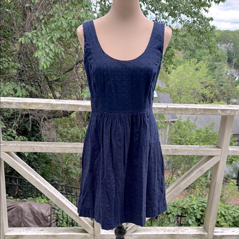 Vineyard Vines Textured Navy Blue Cotton A-Line Sundress Scoop Neck Size 8